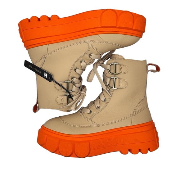 NWT Sorel Caribou Platform Beige and Orange Lace Up Boots - Size 7.5 - Picture 4 of 13